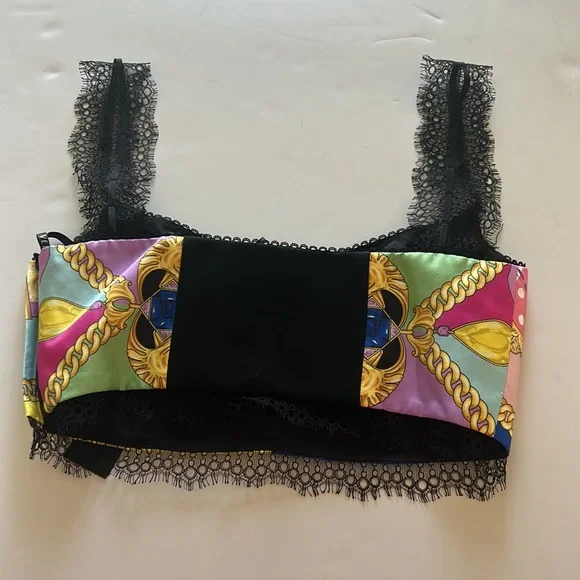 VERSACE TWILL Fan Printed Lace Bra sz IT 36/ US 0